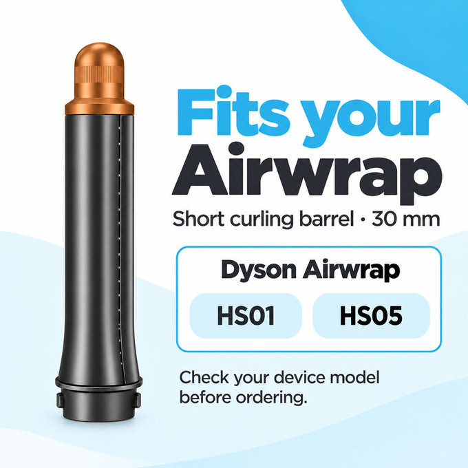 Embout court pour boucles pour Dyson Airwrap HS01, HS05, 30 mm, Nickel / Copper