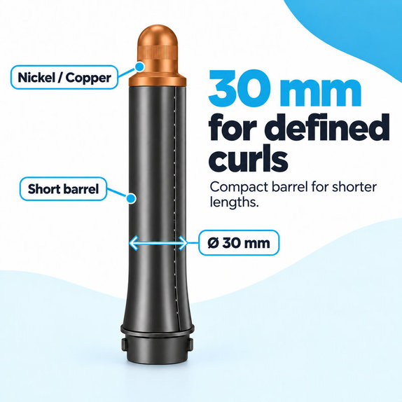 Embout court pour boucles pour Dyson Airwrap HS01, HS05, 30 mm, Nickel / Copper