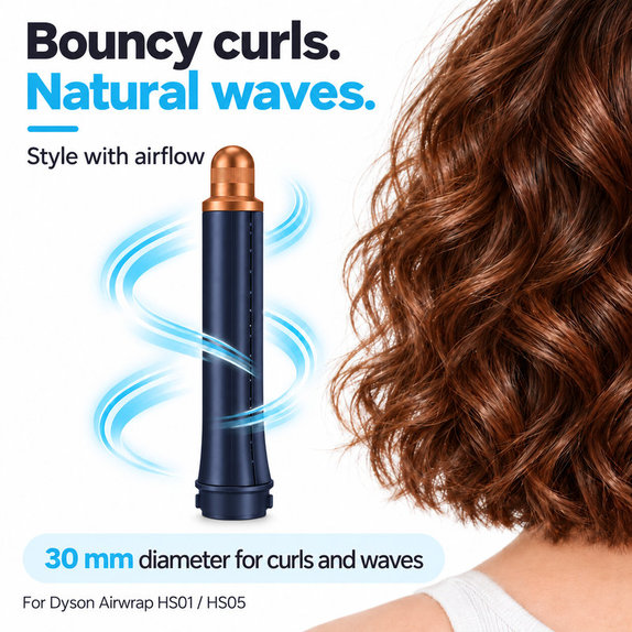 Embout court pour boucles pour Dyson Airwrap HS01, HS05, 30 mm, Prussian Blue / Rich Copper