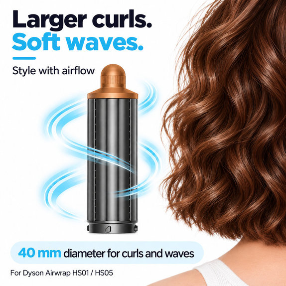 Embout court pour boucles pour Dyson Airwrap HS01, HS05, 40 mm, Nickel / Copper
