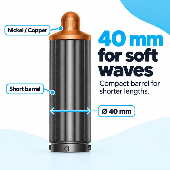 Embout court pour boucles pour Dyson Airwrap HS01, HS05, 40 mm, Nickel / Copper