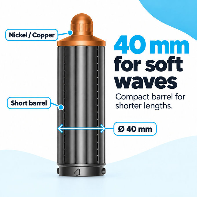 Embout court pour boucles pour Dyson Airwrap HS01, HS05, 40 mm, Nickel / Copper