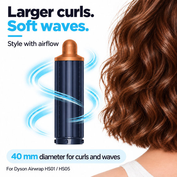 Embout court pour boucles pour Dyson Airwrap HS01, HS05, 40 mm, Prussian Blue / Rich Copper