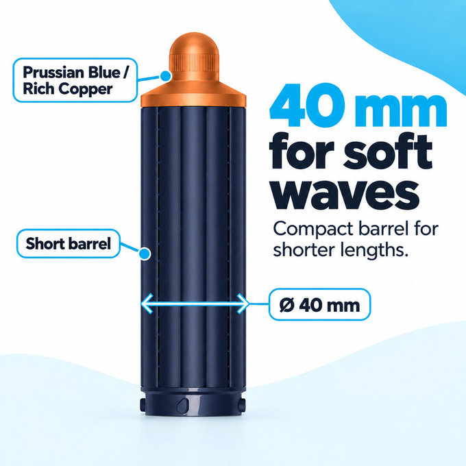 Embout court pour boucles pour Dyson Airwrap HS01, HS05, 40 mm, Prussian Blue / Rich Copper
