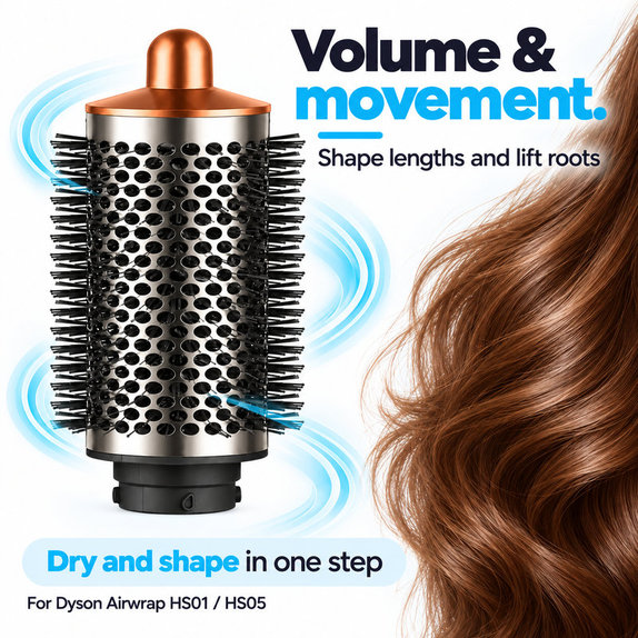 Brosse ronde grande volumisante pour Dyson Airwrap HS01, HS05, Nickel / Copper