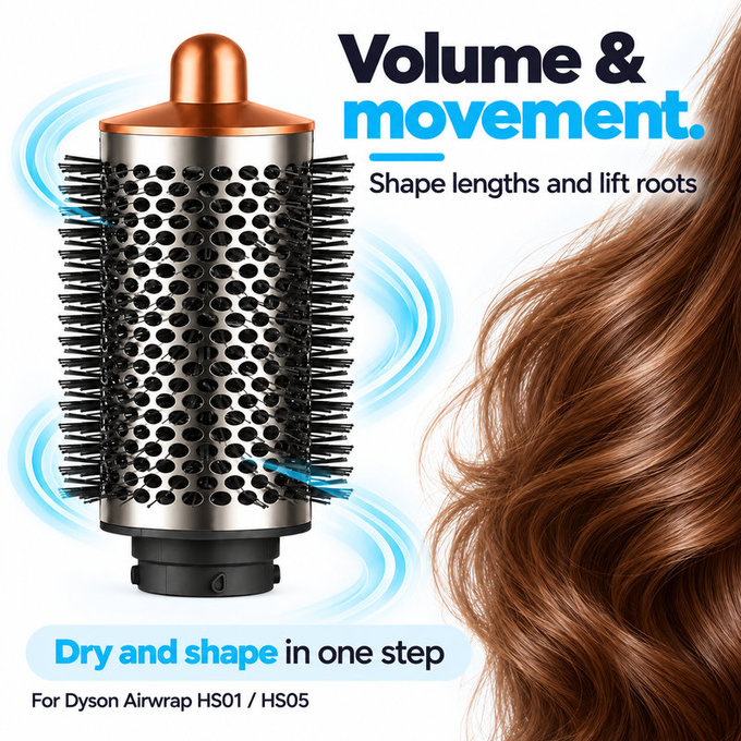 Brosse ronde grande volumisante pour Dyson Airwrap HS01, HS05, Nickel / Copper