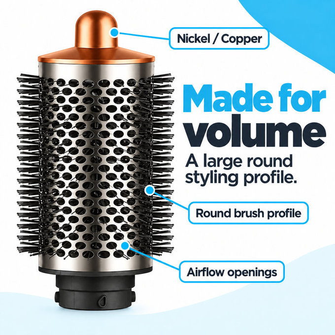 Brosse ronde grande volumisante pour Dyson Airwrap HS01, HS05, Nickel / Copper