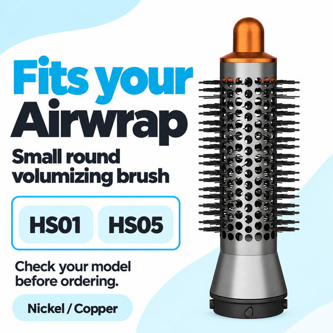 Brosse ronde petite volumisante pour Dyson Airwrap HS01, HS05, Nickel / Copper