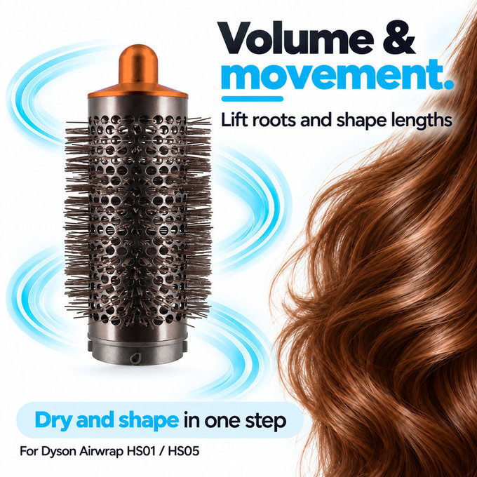 Brosse ronde moyenne volumisante pour Dyson Airwrap HS01, HS05, Nickel / Copper