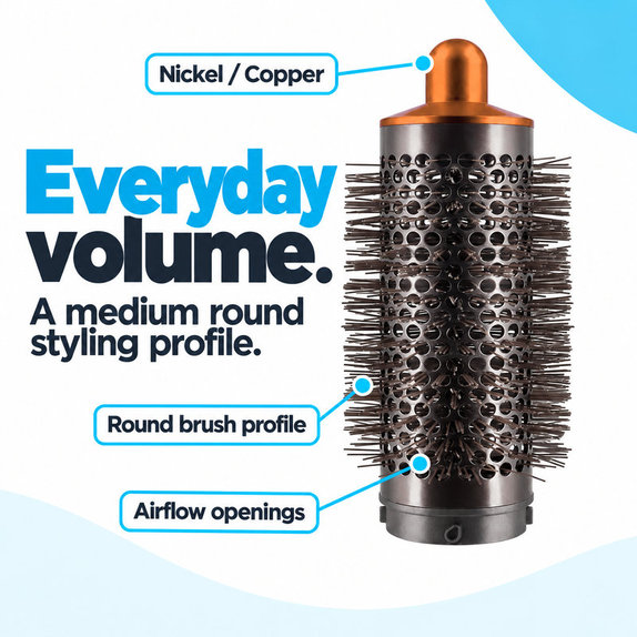 Brosse ronde moyenne volumisante pour Dyson Airwrap HS01, HS05, Nickel / Copper