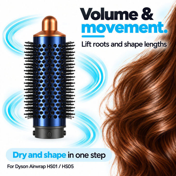 Brosse ronde moyenne volumisante pour Dyson Airwrap HS01, HS05, Prussian Blue / Rich Copper