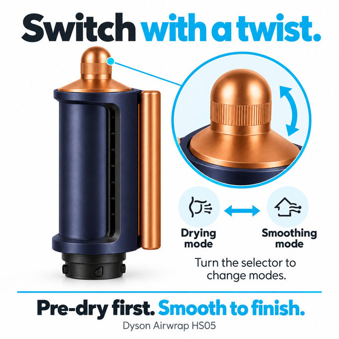 Embout Coanda lissant et séchant pour Dyson Airwrap HS05, Prussian Blue / Rich Copper