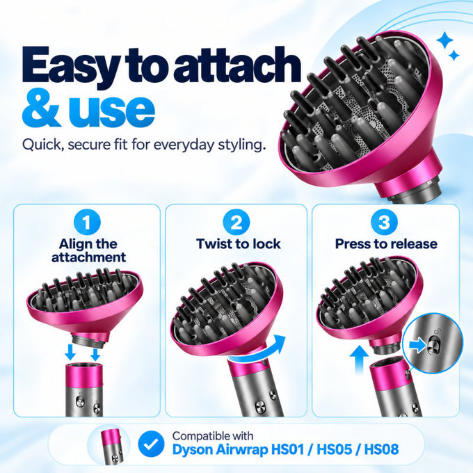 Diffuseur Wave + Curl pour Dyson Airwrap HS05, Fuchsia
