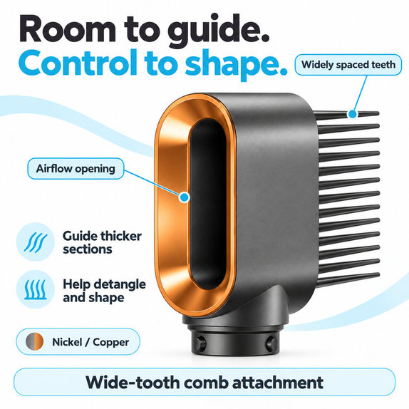 Peigne à dents larges pour Dyson Airwrap HS01, HS05, Nickel / Copper