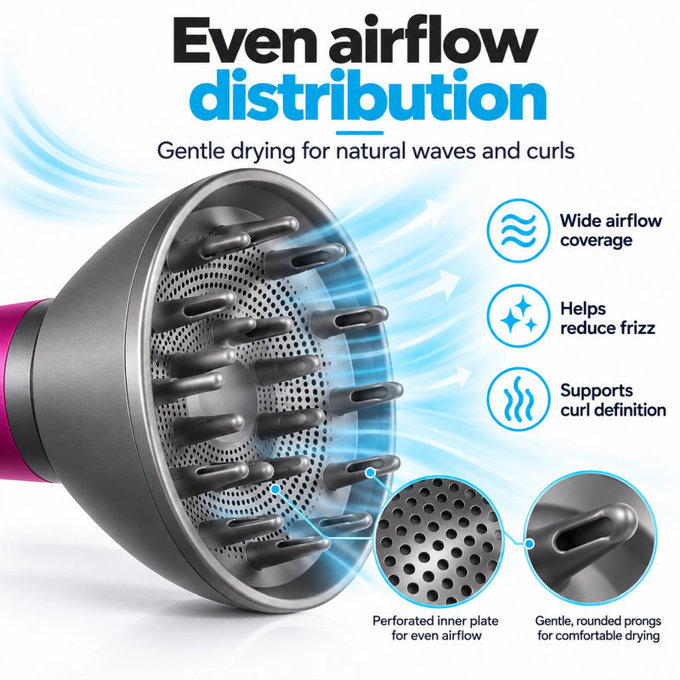 Diffuseur pour Dyson Supersonic HD01, HD03, HD07, HD15, HD16, Black / Nickel