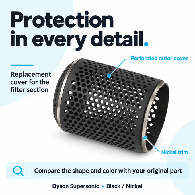 Cache-filtre pour Dyson Supersonic HD01, HD03, HD07, HD15, HD16, Black / Nickel