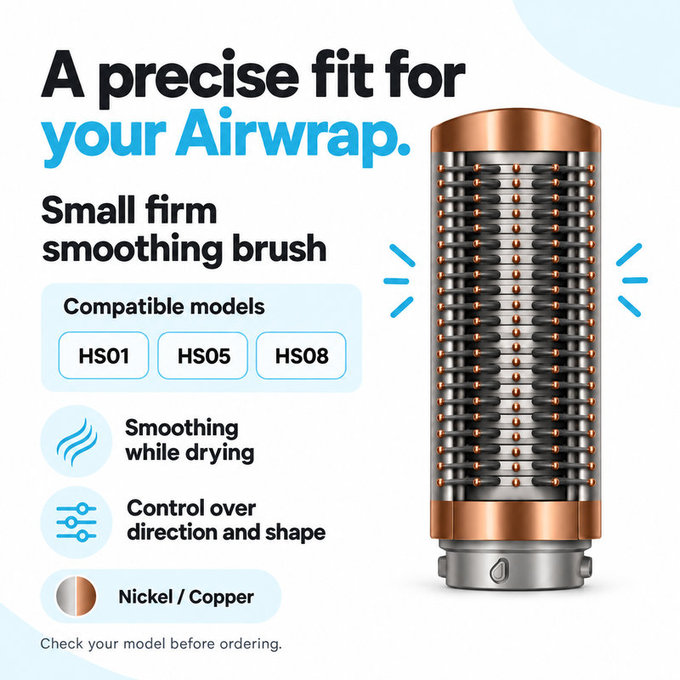 Petite brosse lissante ferme pour Dyson Airwrap HS01, HS05, HS08, Nickel / Copper