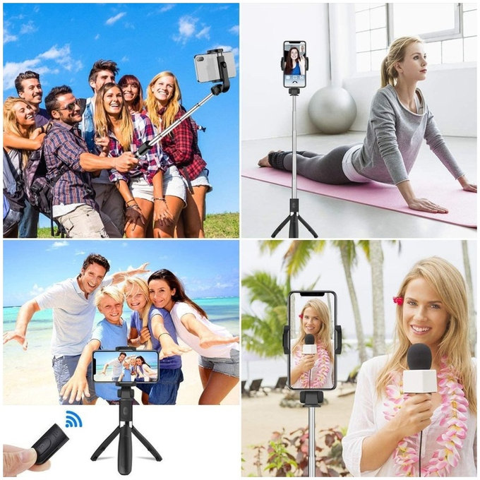 Perche selfie avec trépied L02S, noire, Tech-Protect