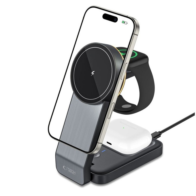 Chargeur sans fil QI15W-A28 3IN1 Magnetic MagSafe, noire, Tech-Protect
