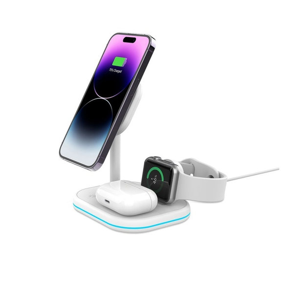 Chargeur sans fil QI15W-A27 3IN1 Magnetic MagSafe, blanche, Tech-Protect