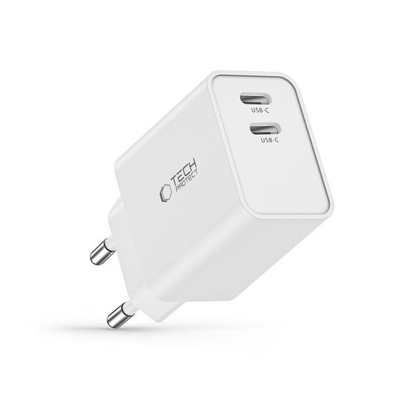 Chargeur secteur C35W 2-PORT PD 35W, blanche, Tech-Protect