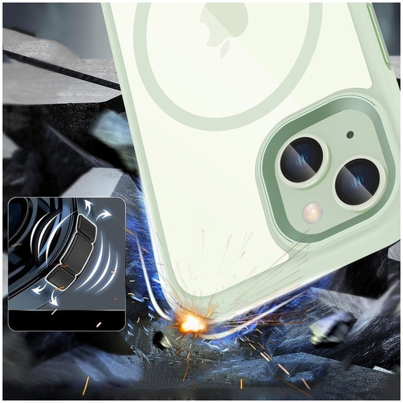 Coque MagMat MagSafe pour iPhone 15, verte/transparente, Tech-Protect