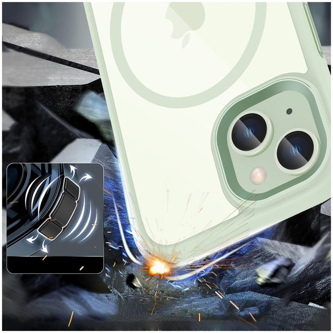 Coque MagMat MagSafe pour iPhone 15, verte/transparente, Tech-Protect