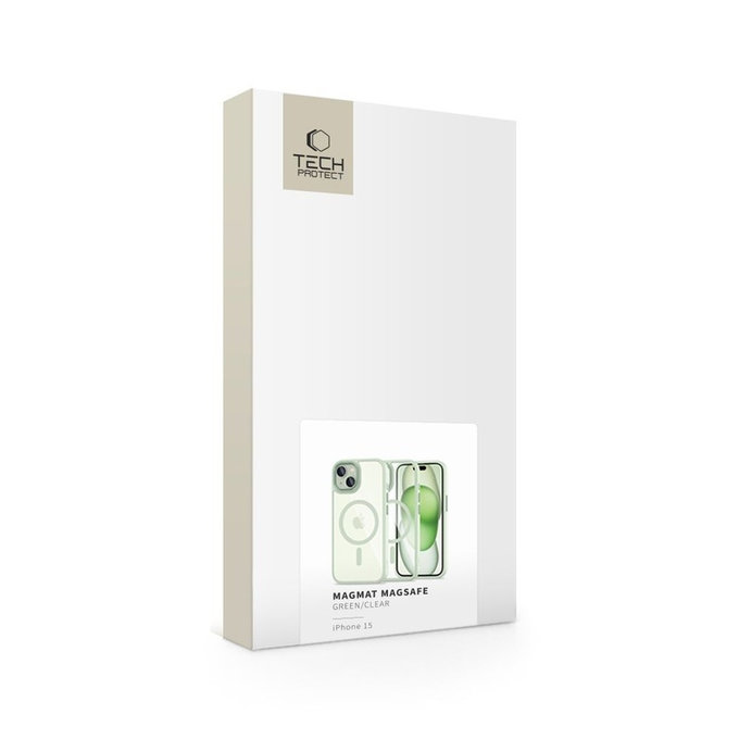 Coque MagMat MagSafe pour iPhone 15, verte/transparente, Tech-Protect