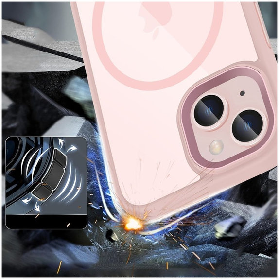 Coque MagMat MagSafe pour iPhone 15, rose/transparente, Tech-Protect