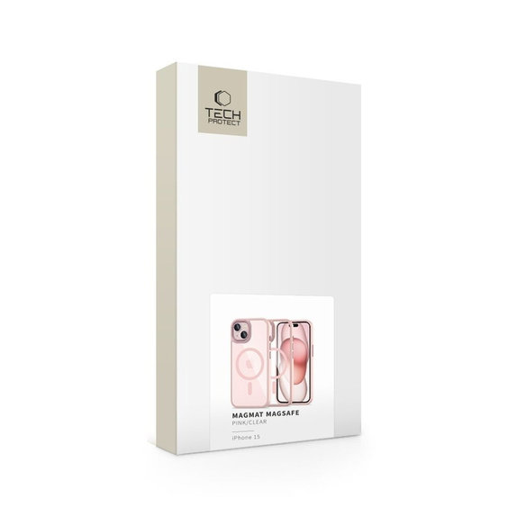 Coque MagMat MagSafe pour iPhone 15, rose/transparente, Tech-Protect