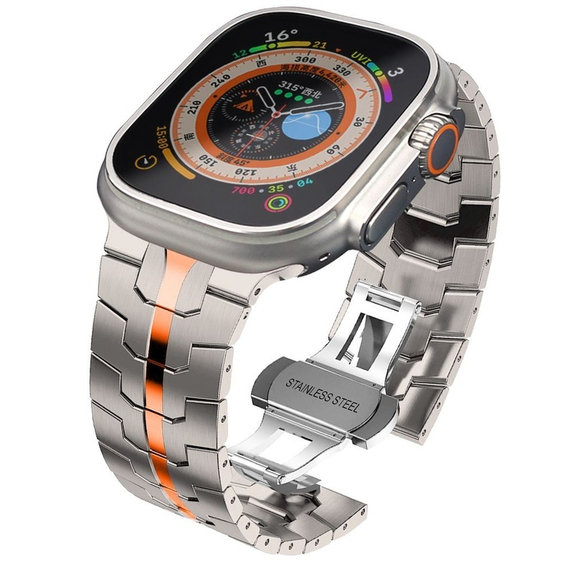 Bracelet Stainless Line pour Apple Watch 8 / 9 / 10 / 11 / SE / Ultra (44 / 45 / 46 / 49 mm), Titanium/Orange, Tech-Protect