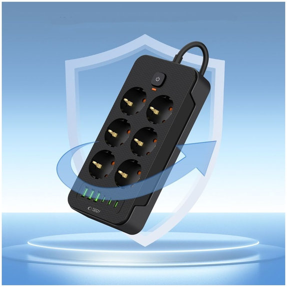 Chargeur secteur PC6X6 Power Strip 3 USB & 3 USB-C & 6 Socket 200cm, noire, Tech-Protect
