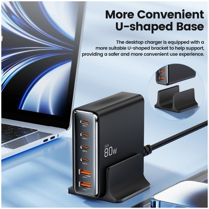 Chargeur secteur DC80W-GAN 6-PORT PD 80W / QC3.0, noire, Tech-Protect