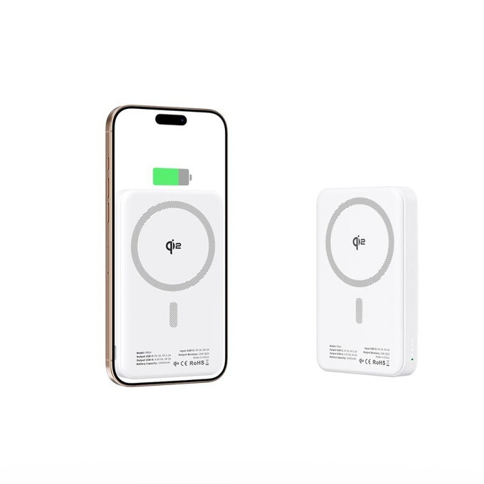 Batterie externe PB24 Lifemag Qi2 MagSafe 10000mAh, blanche, Tech-Protect