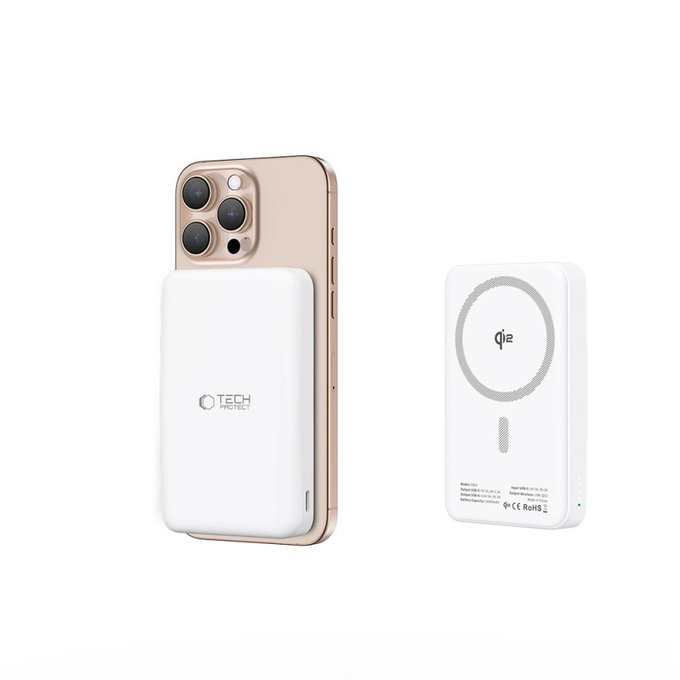 Batterie externe PB24 Lifemag Qi2 MagSafe 10000mAh, blanche, Tech-Protect