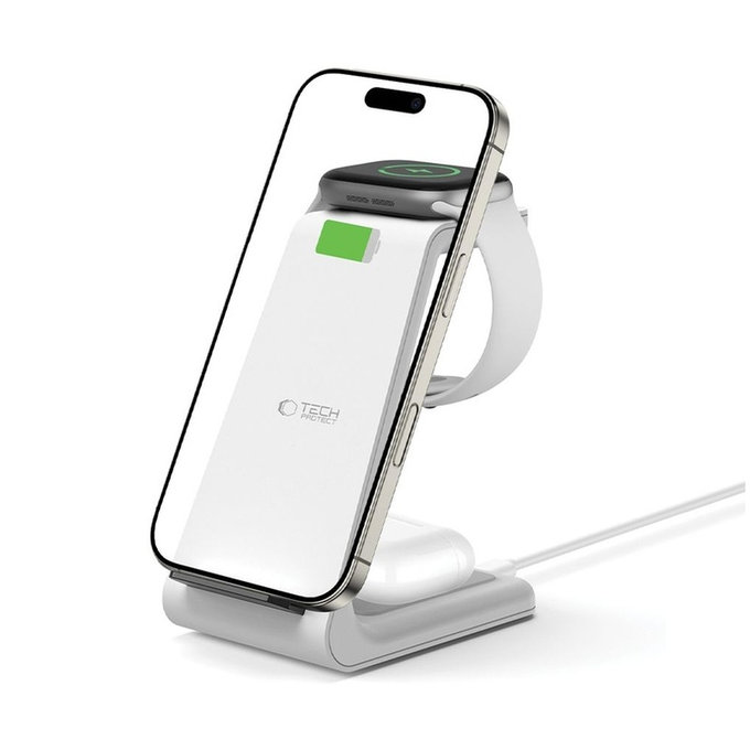 Chargeur sans fil QI15W-A36 3IN1 for Apple, blanche, Tech-Protect