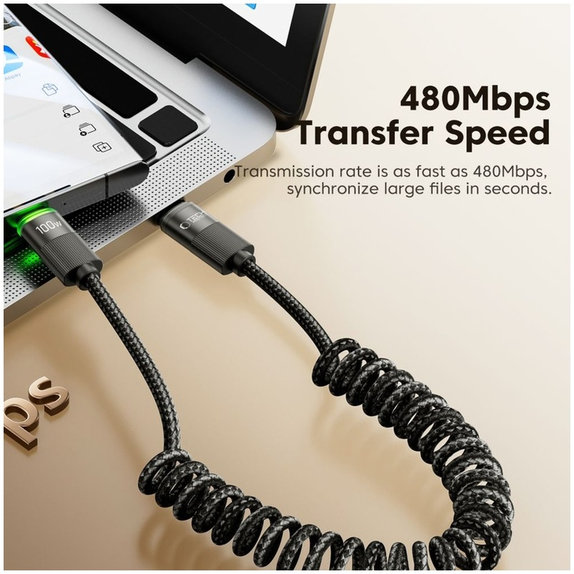 Câble UB20T Ultraboost USB-C Cable PD 100W / 5A 180CM, noire, Tech-Protect