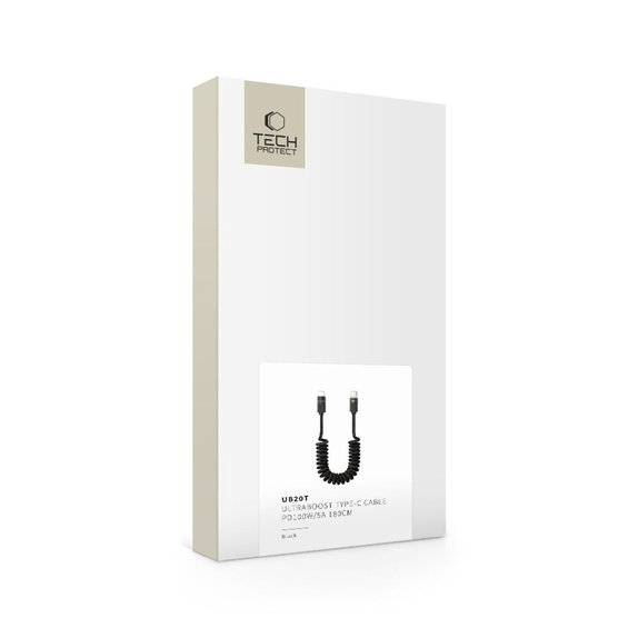 Câble UB20T Ultraboost USB-C Cable PD 100W / 5A 180CM, noire, Tech-Protect