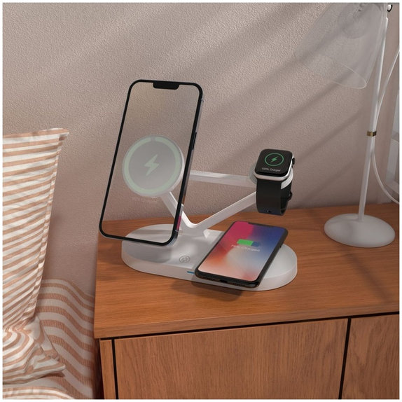Chargeur sans fil QI15W-A41 3IN1 Magnetic MagSafe, blanche, Tech-Protect