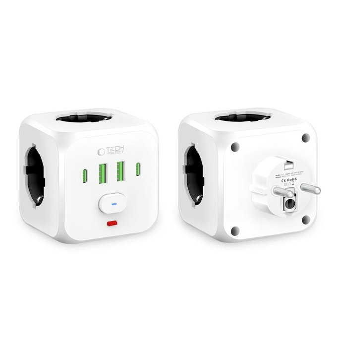 Chargeur secteur PCL3X4 Power Socket 2 USB & 2 USB-C & 3 Socket, blanche, Tech-Protect