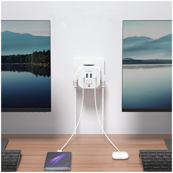 Chargeur secteur PCL3X4 Power Socket 2 USB & 2 USB-C & 3 Socket, blanche, Tech-Protect