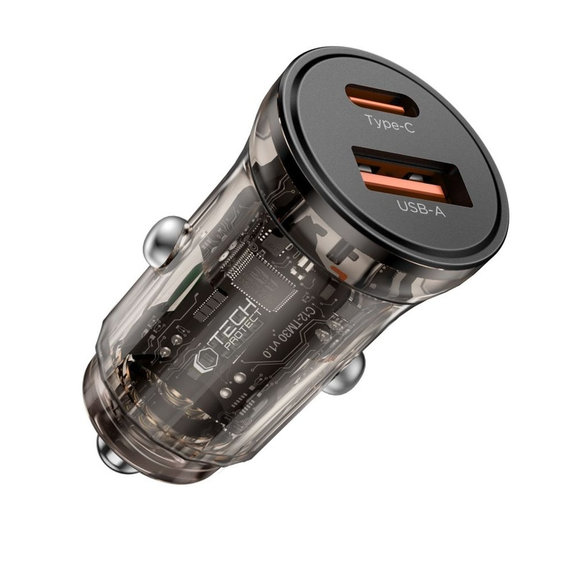 Chargeur voiture CC01 2-PORT PD 45W / QC3.0, noire, Tech-Protect