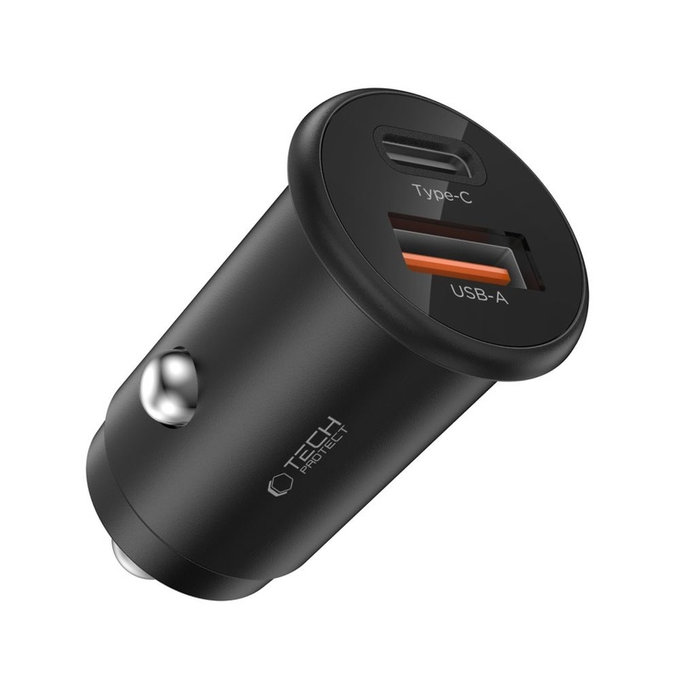 Chargeur voiture CC02 2-PORT PD 35W / QC3.0, noire, Tech-Protect