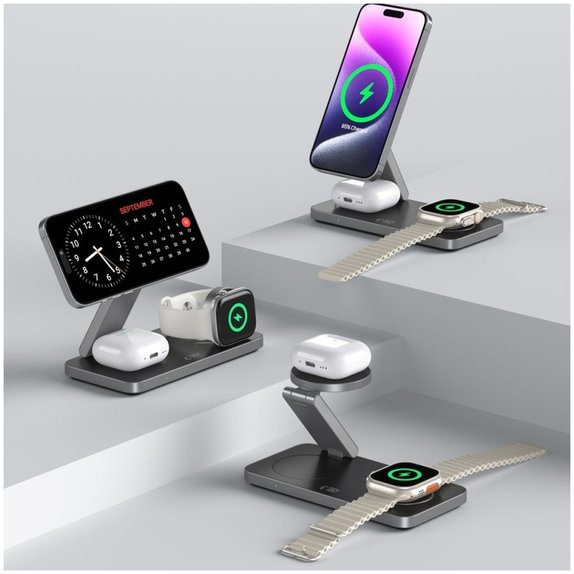 Chargeur sans fil QI15W-A47 3IN1 Magnetic MagSafe, noire, Tech-Protect