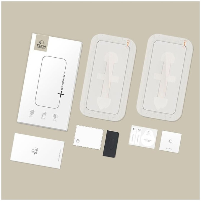 Verre trempé Quick Set+ 2-PACK pour iPhone 15 / 16, noire, Tech-Protect