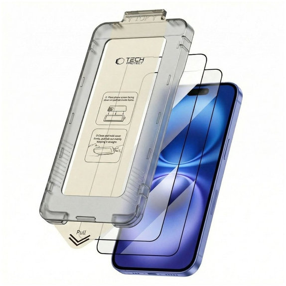 Verre trempé Quick Set+ 2-PACK pour iPhone 15 / 16, noire, Tech-Protect
