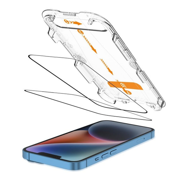 Verre trempé Quick Set+ 2-PACK pour iPhone 13 / 13 Pro / 14 / 16E / 17E, noire, Tech-Protect