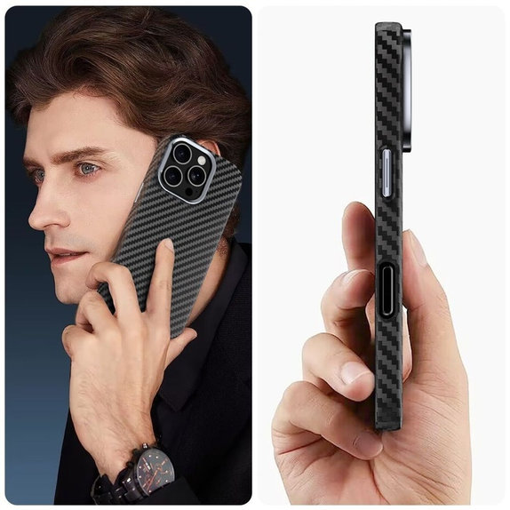 Coque Ion Carbon MagSafe pour Samsung S25 Ultra, noire/argentée, Tech-Protect