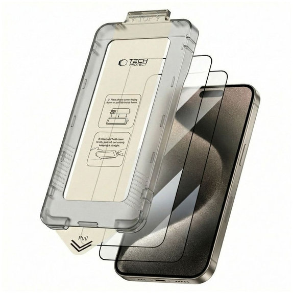 Verre trempé Quick Set+ 2-PACK pour iPhone 15 Pro, noire, Tech-Protect