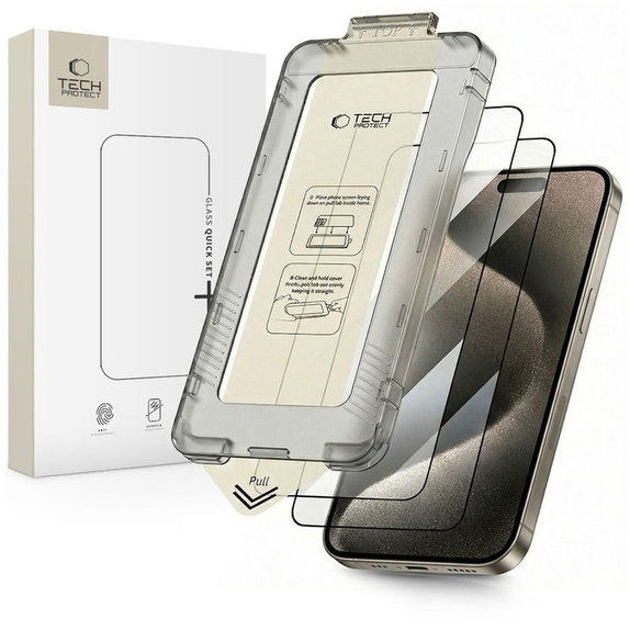 Verre trempé Quick Set+ 2-PACK pour iPhone 15 Pro, noire, Tech-Protect